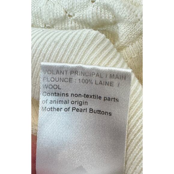 Chloe Knit Sweater Size S Vanilla Ice Ruffle Puff Sleeve MOP Buttons Mock Neck - Picture 16 of 16